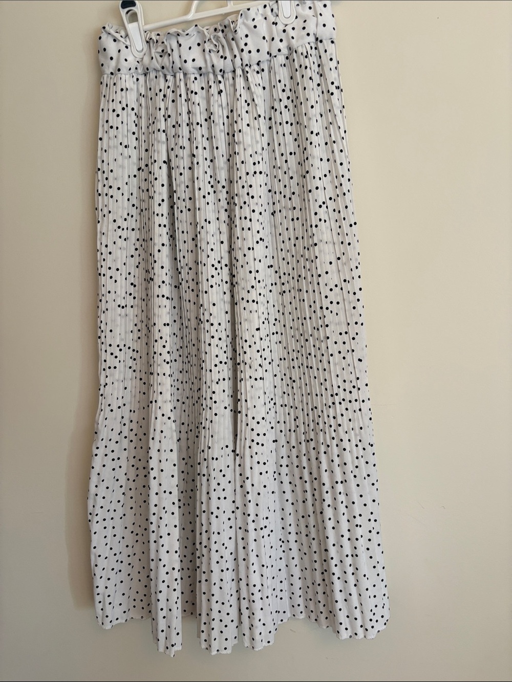 White Polka Dot Pleated Maxi Skirt